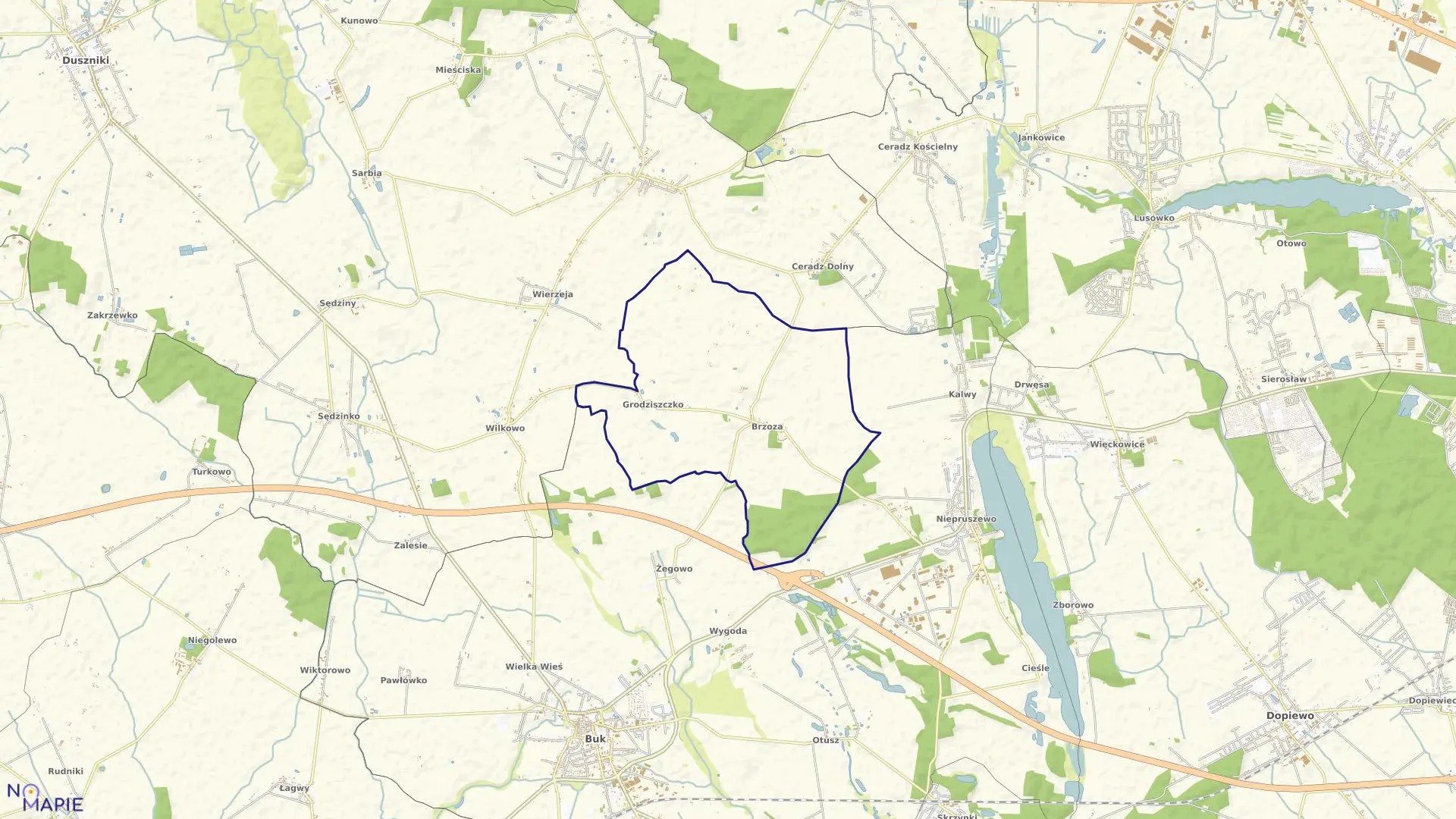 Mapa obrębu BRZOZA w gminie Duszniki