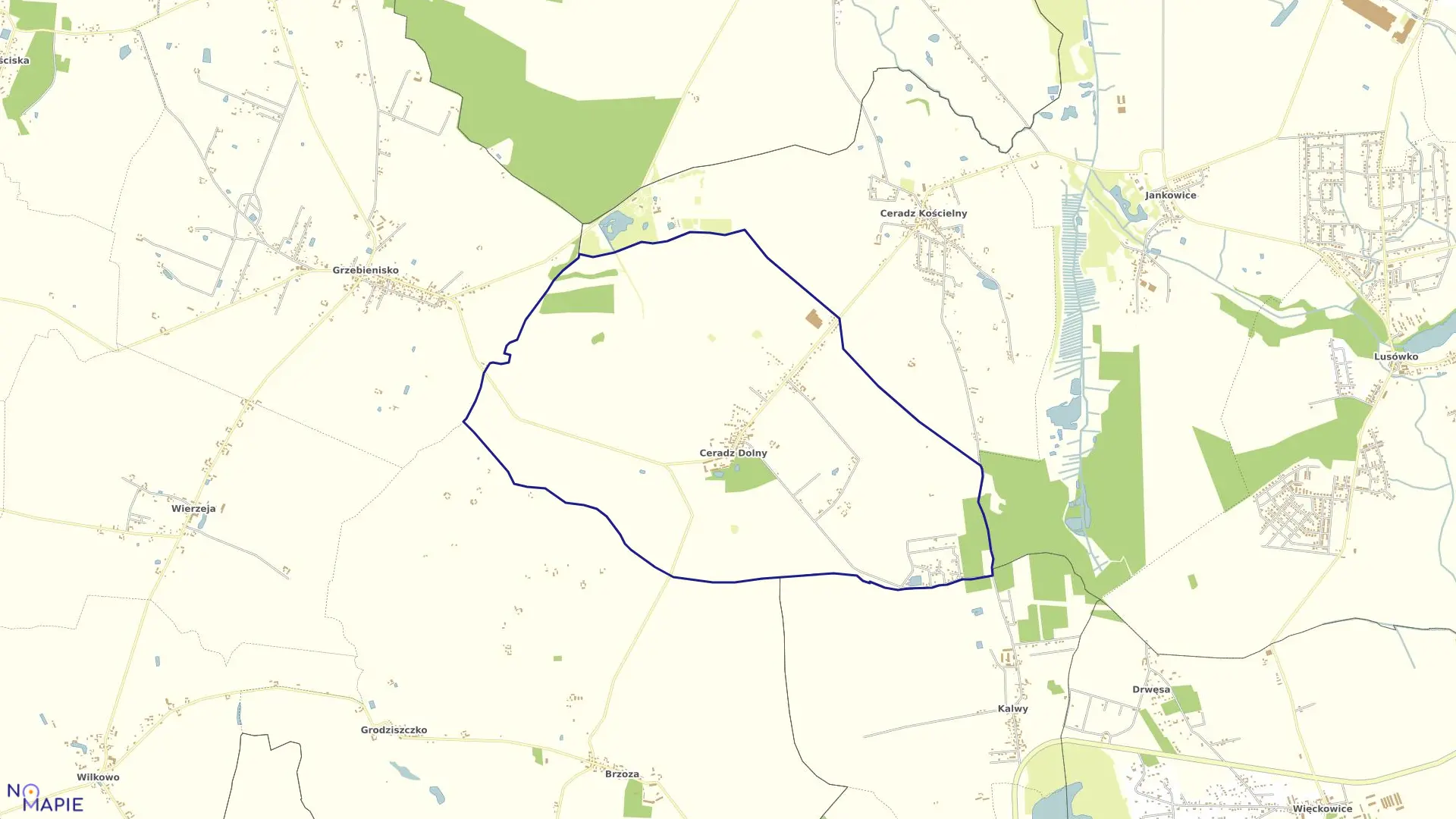Mapa obrębu CERADZ DOLNY w gminie Duszniki