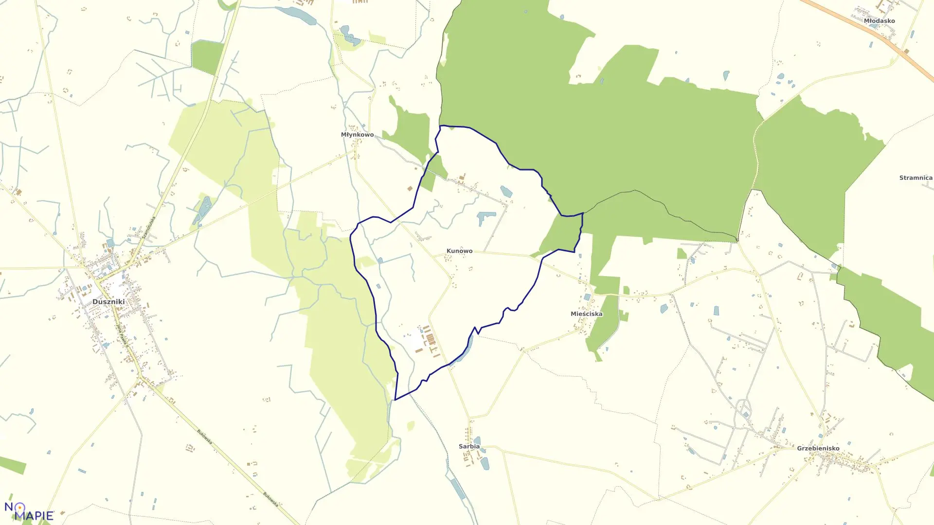 Mapa obrębu KUNOWO w gminie Duszniki
