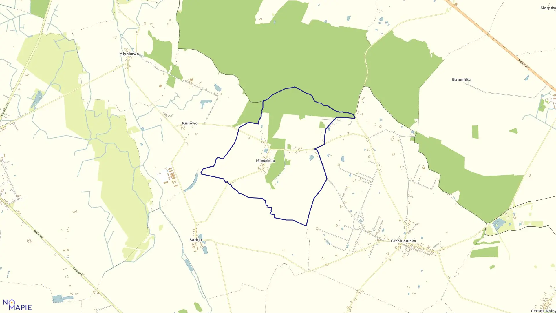 Mapa obrębu MIEŚCISKA w gminie Duszniki