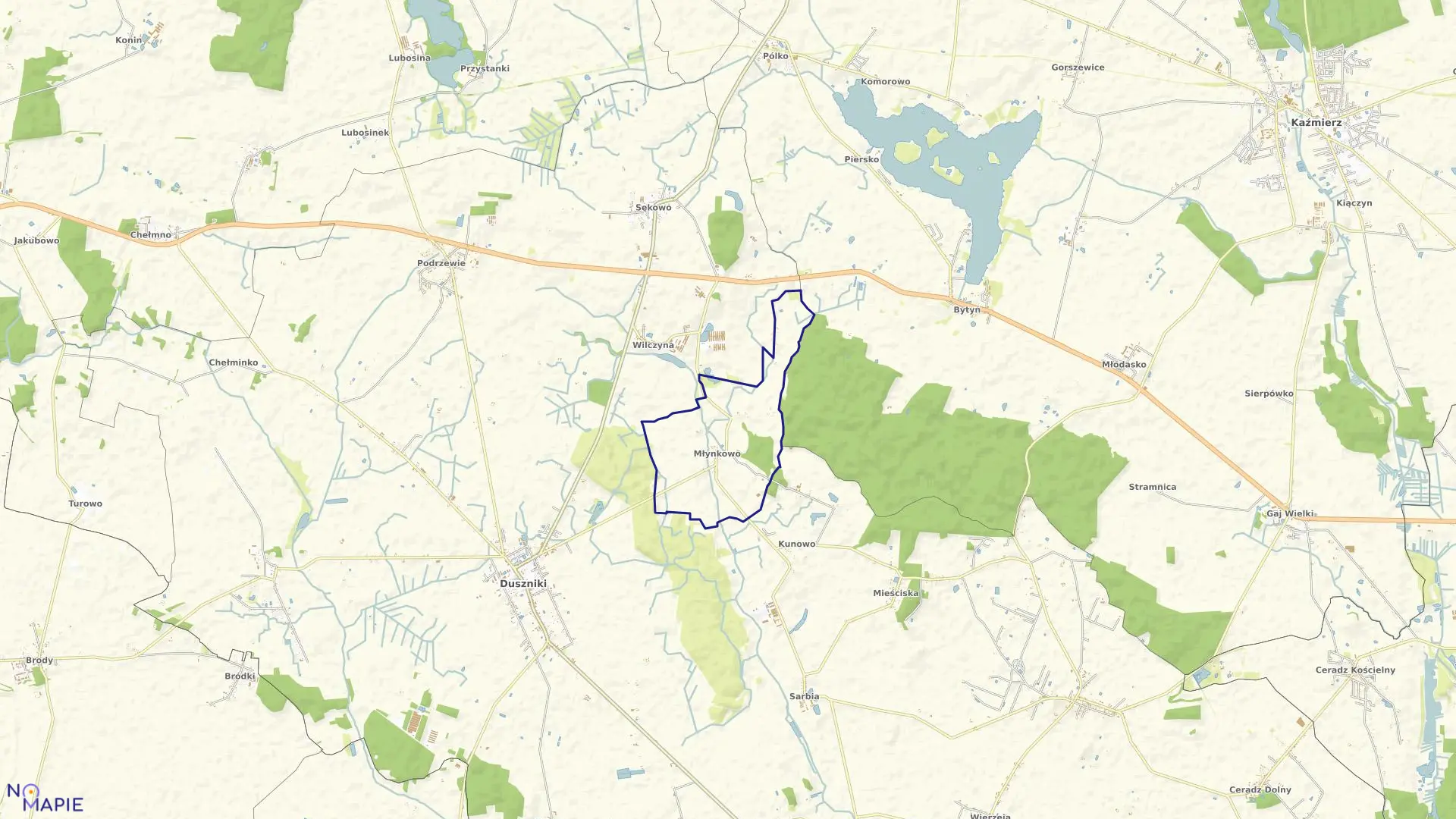 Mapa obrębu MŁYNKOWO w gminie Duszniki