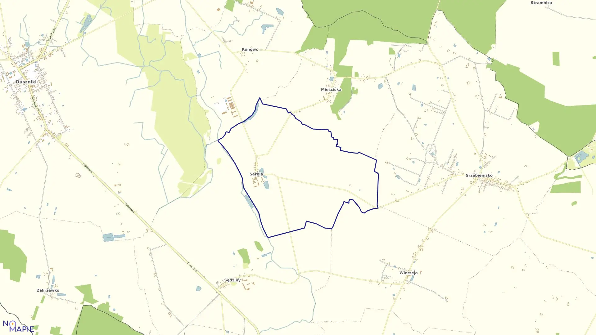 Mapa obrębu SARBIA w gminie Duszniki