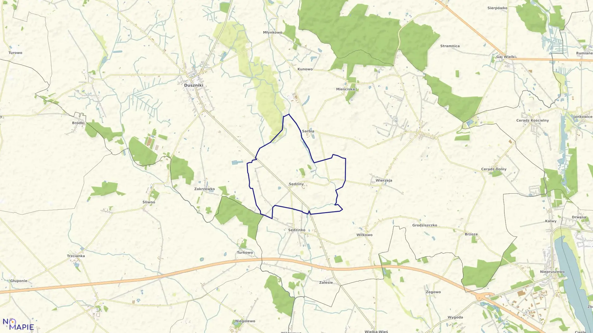 Mapa obrębu SĘDZINY w gminie Duszniki