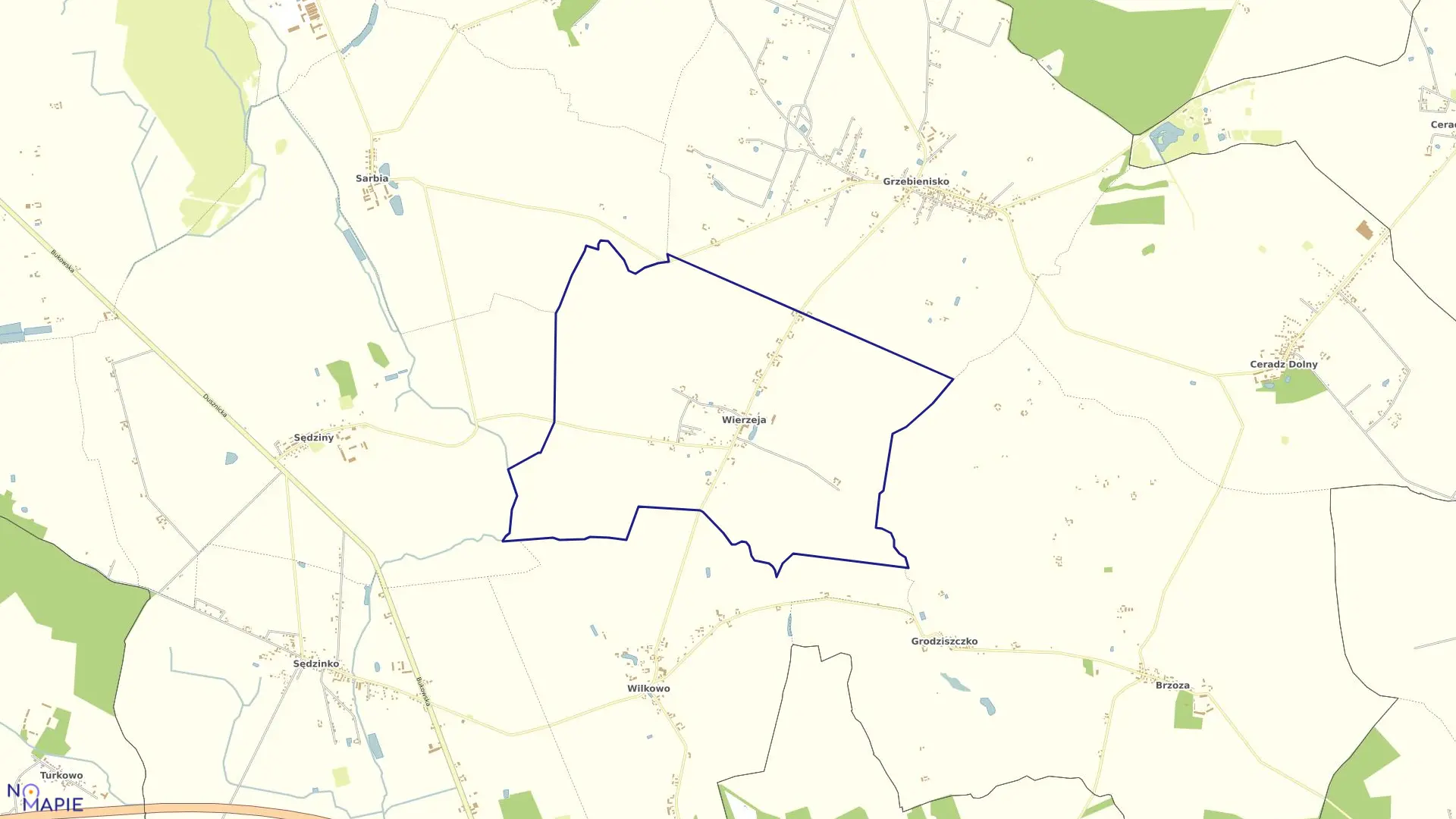 Mapa obrębu WIERZEJA w gminie Duszniki