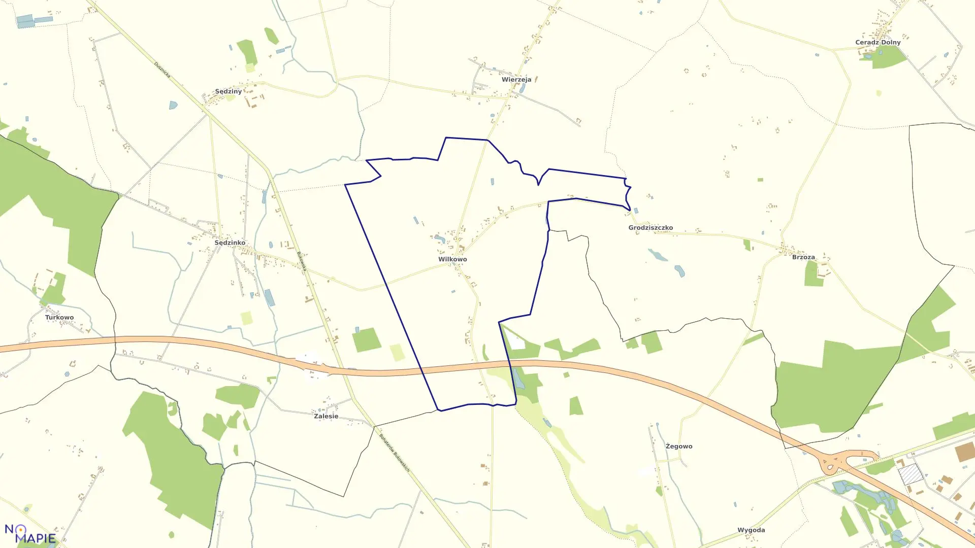 Mapa obrębu WILKOWO w gminie Duszniki