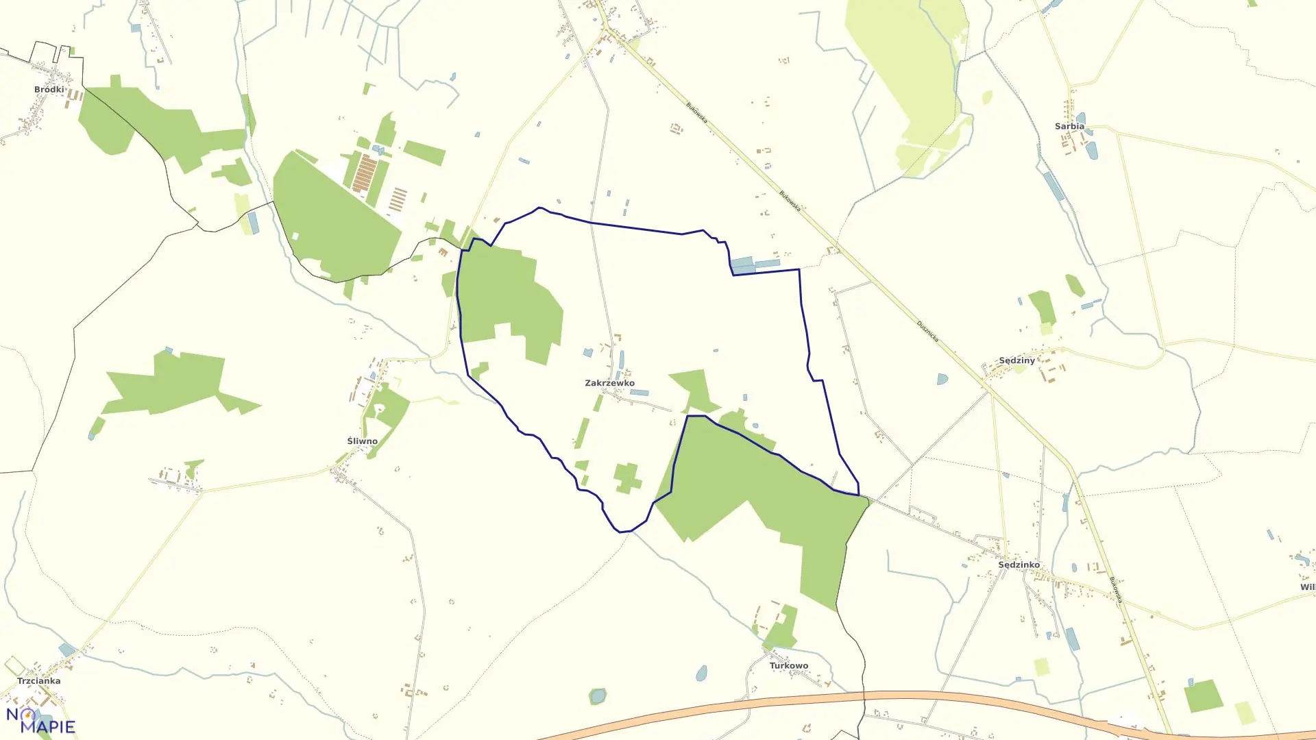 Mapa obrębu ZAKRZEWKO w gminie Duszniki
